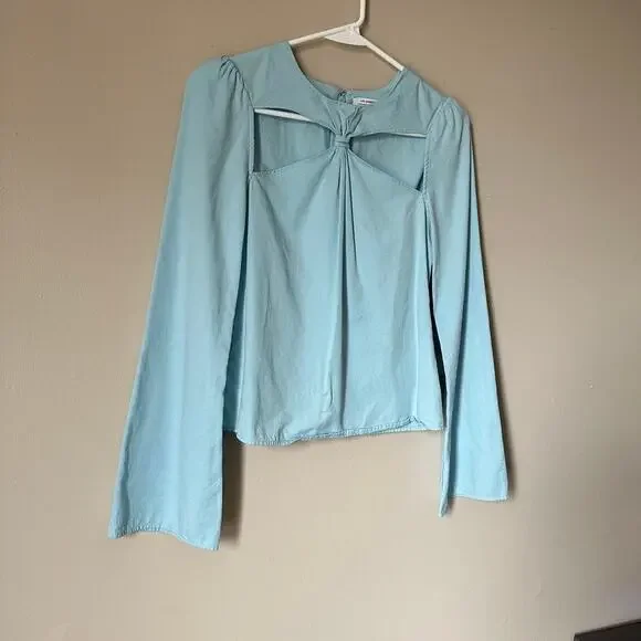 & Other Stories Womens 4 Light Blue Twist Detail Cut Out Long Sleeve Blouse - Picture 3 of 10